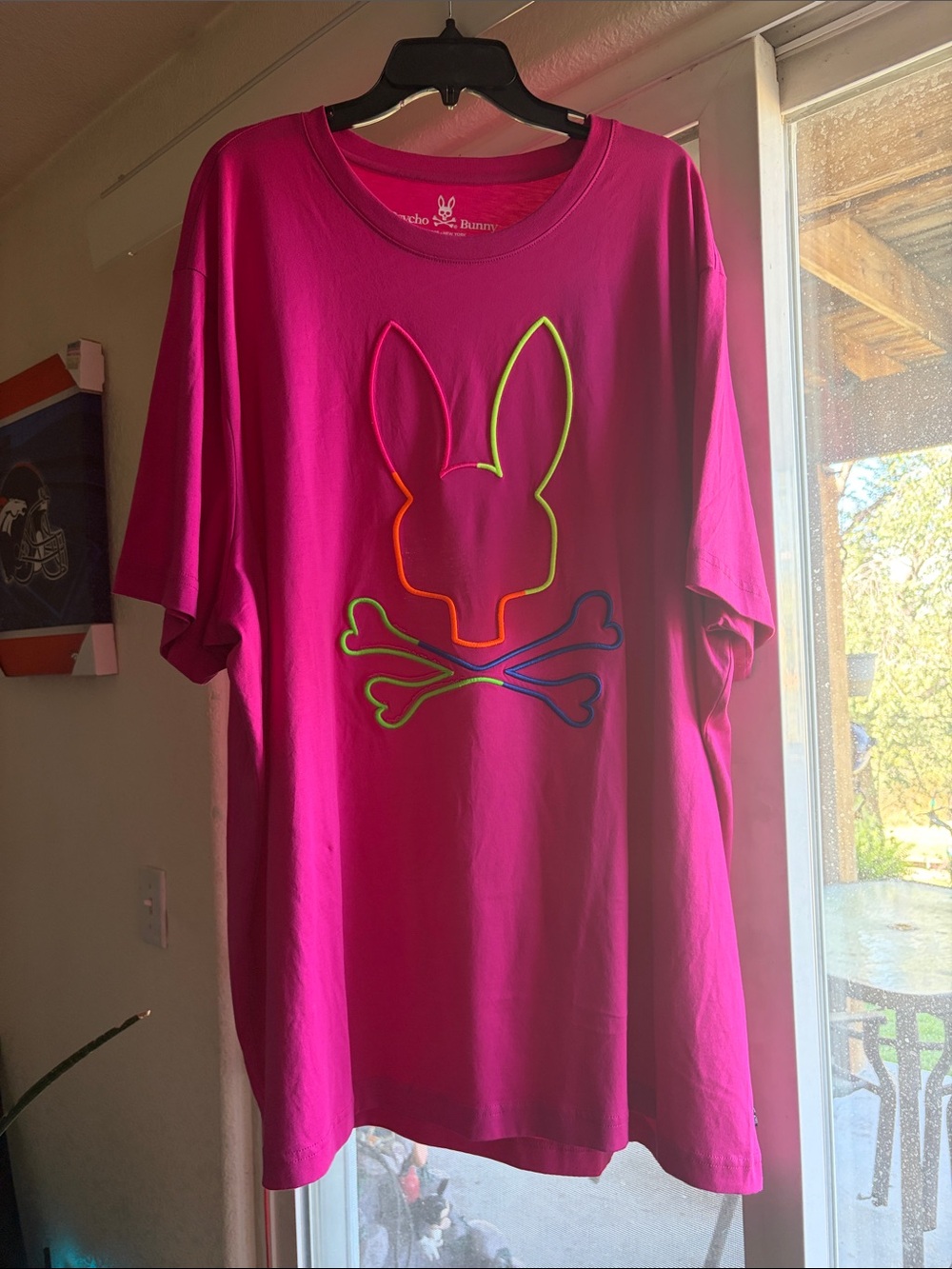 Psycho Bunny Hot Pink Short Sleeve Tee with Neon Outline Logo